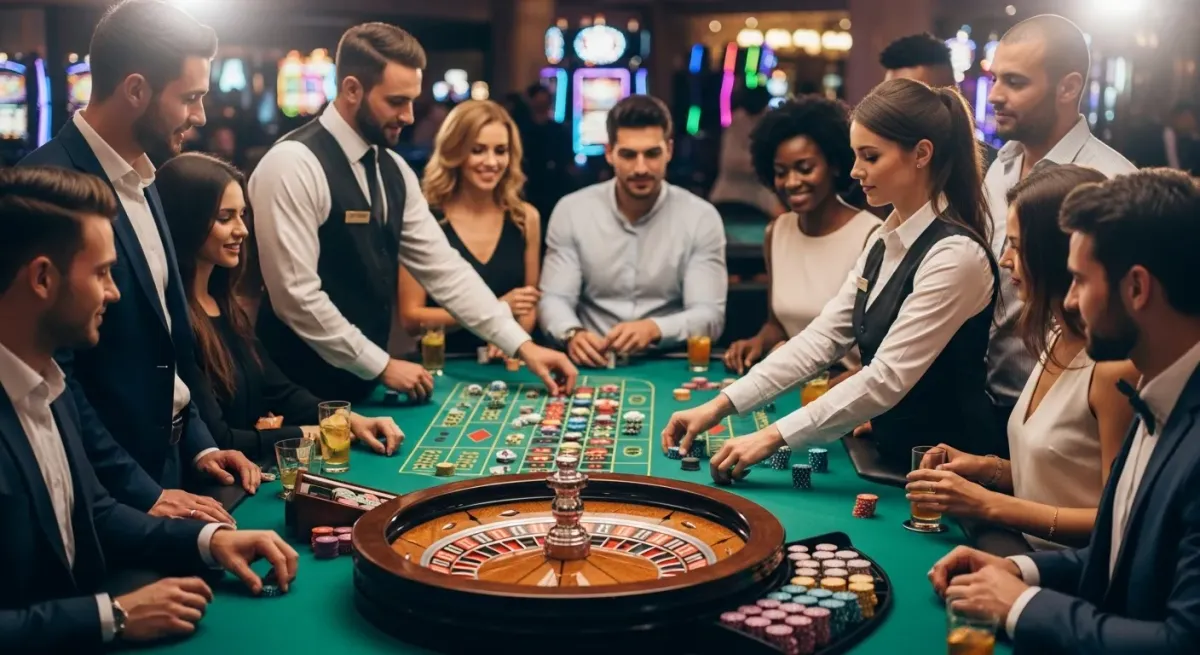casino score Group of people plays roulette with a croupier in a casino