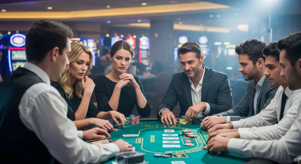 casino score Poker players sitting at the green casino table